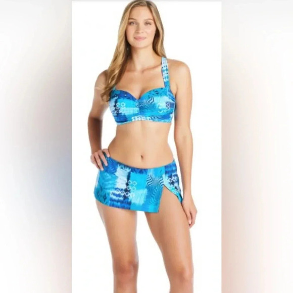 Bleu Rod Beattie Too Hot To Handle Bikini Set Top Size 36D Skirted Bottom Sz 10 - Picture 2 of 11